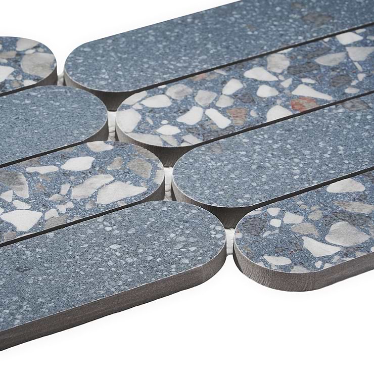 Kobe Fin Ocean Blue 2x8 Terrazzo Look Matte Porcelain Mosaic Tile