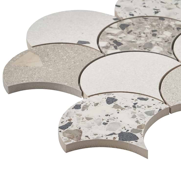 Kobe Fishscale Warm Beige Mix 4" Terrazzo Look Matte Porcelain Mosaic Tile