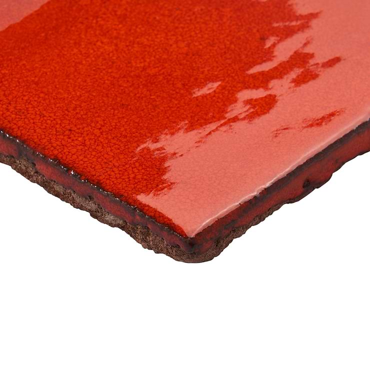 Emery Orange 4x4 Square Handmade Crackled Glossy Terracotta Tile
