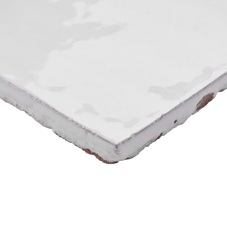 Emery White 4x4 Square Handmade Crackled Glossy Terracotta Tile