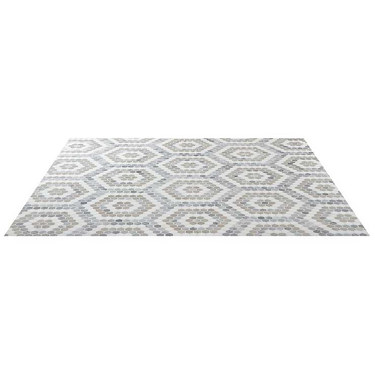 Juno Honeycomb Beige and Gray 1" Hexagon Polished Marble Mosaic Tile