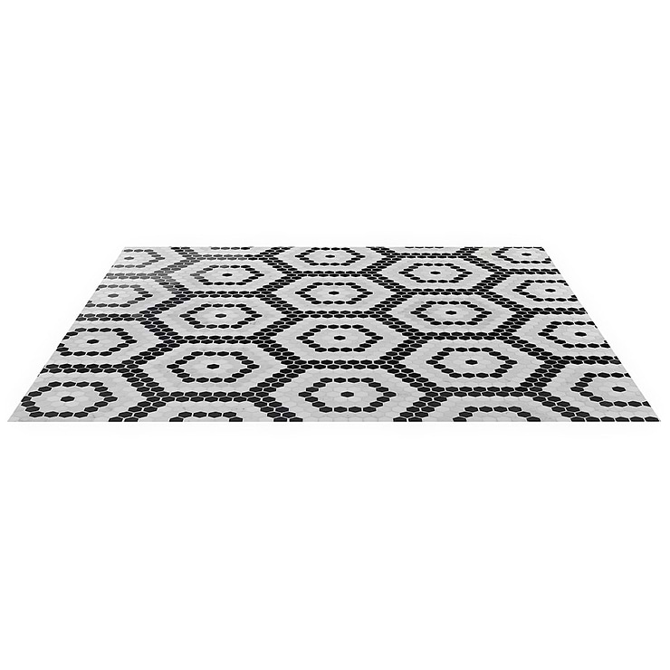 Juno Honeycomb Black and White 1" Hexagon Polished Marble Mosaic Tile