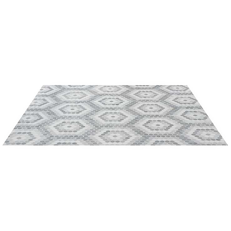 Juno Honeycomb Gray and White 1" Hexagon Polished Marble Mosaic Tile