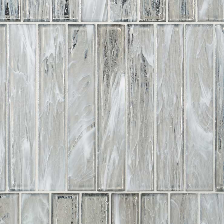 Komorebi Brick Mineral Ice Gray 2x12 Polished Glass Subway Tile