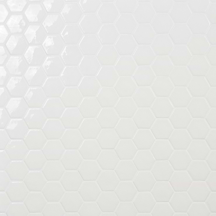 Nabi Hexagon Glacier White 3" Crackled Glossy Glass Mosaic Tile