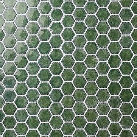 Nabi Glass Deep Emerald Green 3" Crackled Glossy Glass Mosaic Tile