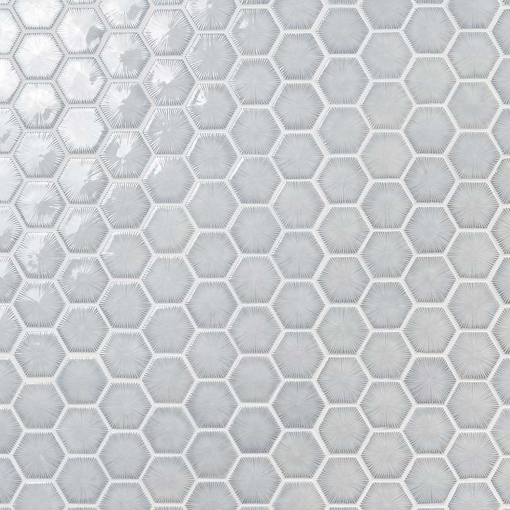 Nabi Hexagon Arctic Blue 3" Crackled Glossy Glass Mosaic Tile