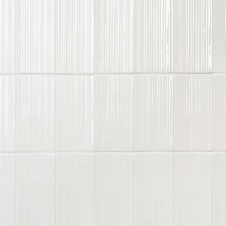 Nabi Subway Glacier White 4.5x9 Fluted Ridged Crackled Glossy Glass Tile