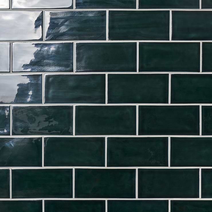 Nabi Subway Midnight Blue Green 4.5x9 Crackled Glossy Glass Tile