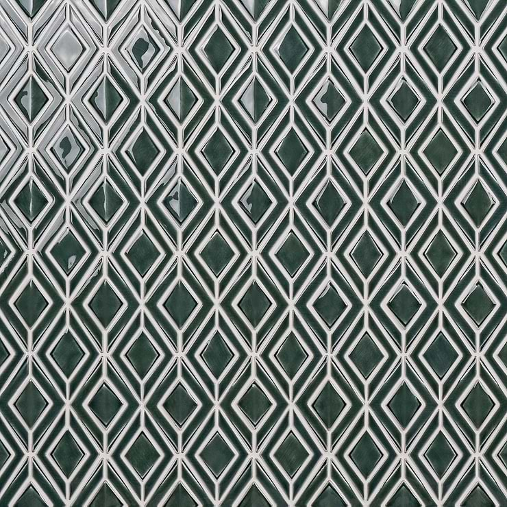 Nabi Jewel Deep Emerald Green 3D Crackled Glossy Glass Mosaic Tile