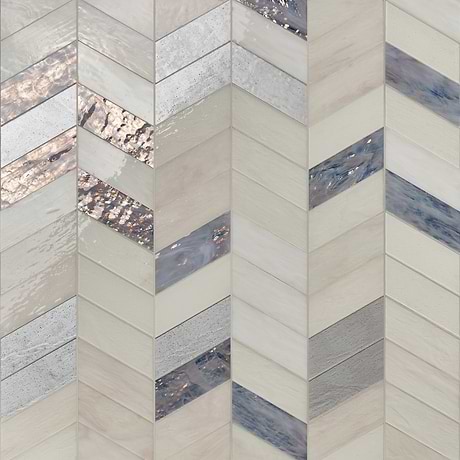 Elizabeth Sutton Meta Aspen Light Silver 2x5 Chevron Glossy Glass Mosaic Tile
