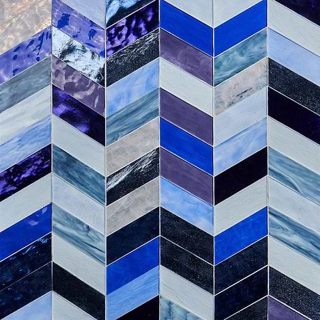 Elizabeth Sutton Meta Bayou Blue 2x5 Chevron Glossy Glass Mosaic Tile