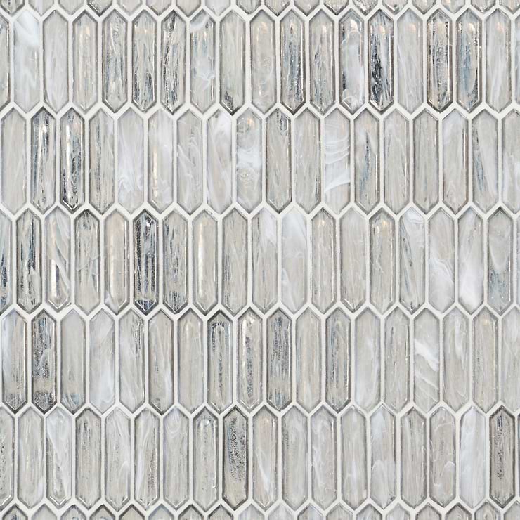 Komorebi Picket Mineral Ice Gray 1x3 Polished Glass Mosaic Tile
