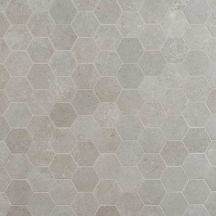 New Rock Fumo Light Gray 3" Hex Limestone Look Matte Porcelain Mosaic Tile