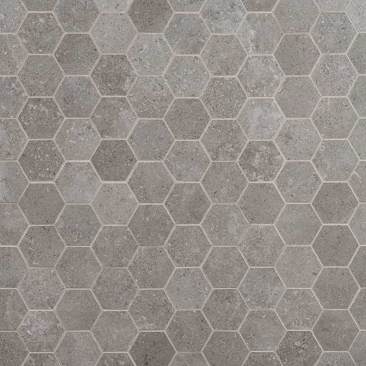 New Rock Fossil Dark Gray 3" Hex Limestone Look Matte Porcelain Mosaic Tile