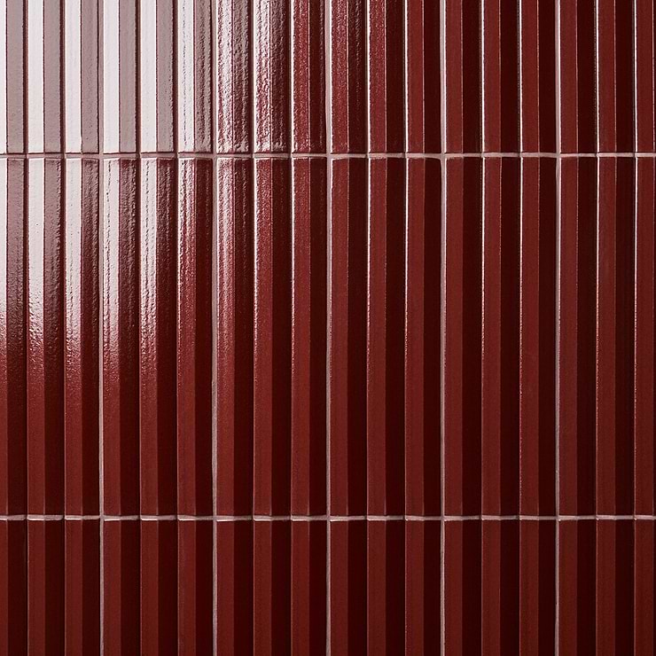 Ponto Ruby Red Fluted 5x16 3D Polished Porcelain Tile