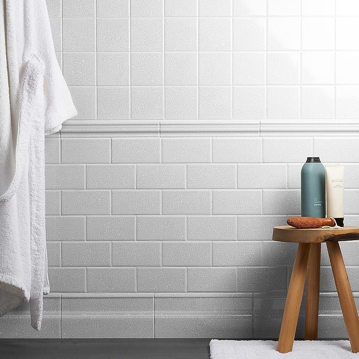Sarina Vintage White 4x4 Glossy Crackled Ceramic Wall Tile