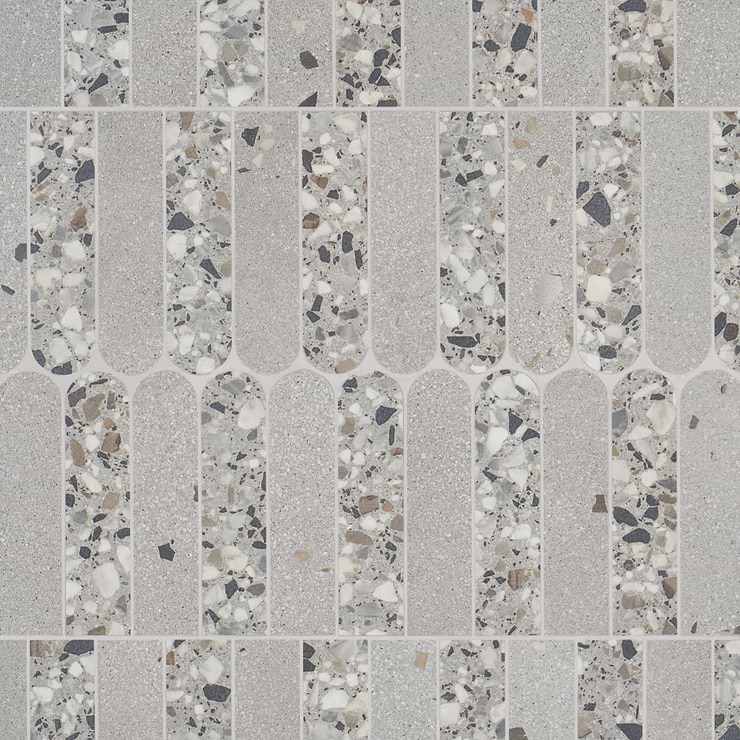 Kobe Fin Smoke Gray 2x8 Terrazzo Look Matte Porcelain Mosaic Tile