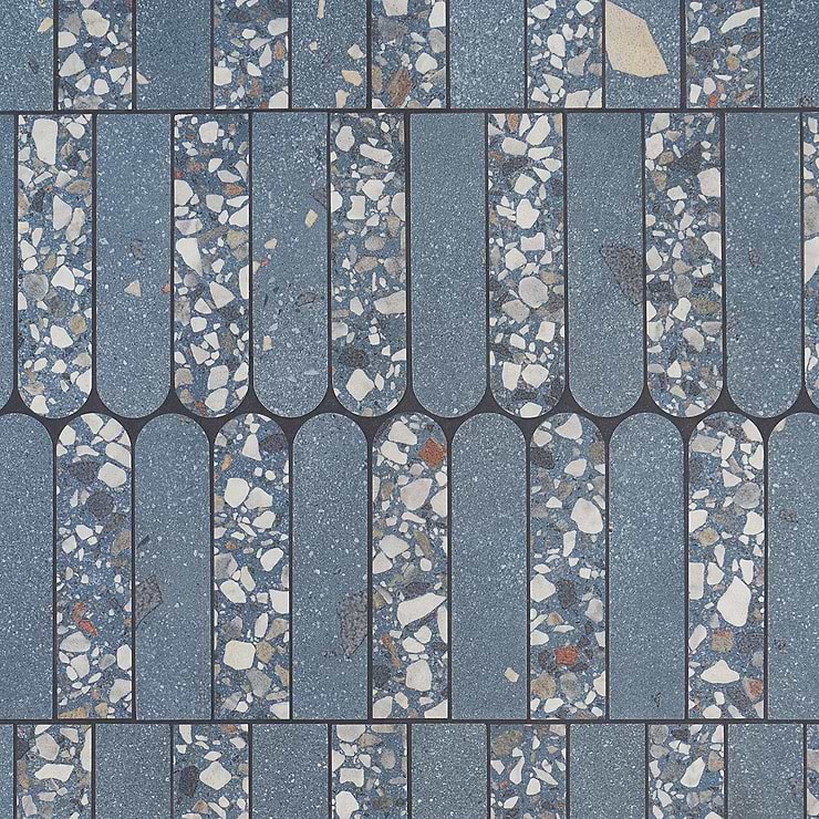 Kobe Fin Ocean Blue 2x8 Terrazzo Look Matte Porcelain Mosaic Tile