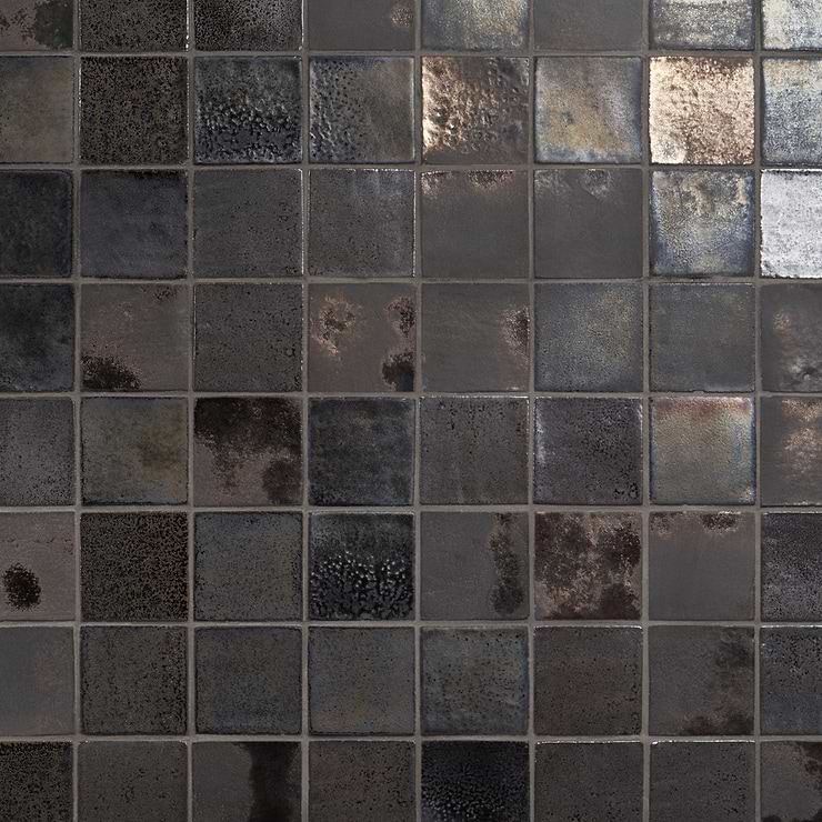 Emery Bronze and Silver Mixed Metallic 4x4 Square Handmade Crackled Terracotta Subway Tile