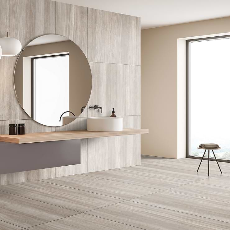 Nashville Taupe 24x48 Travertine Look Matte Porcelain Tile