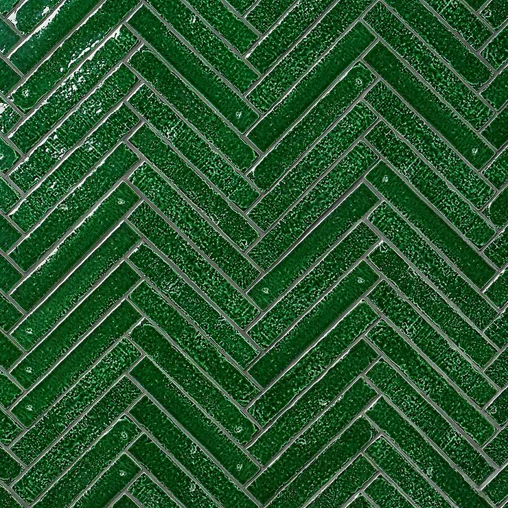 Wabi Sabi Emerald Green 1.5x9 Crackled Glossy Ceramic Tile