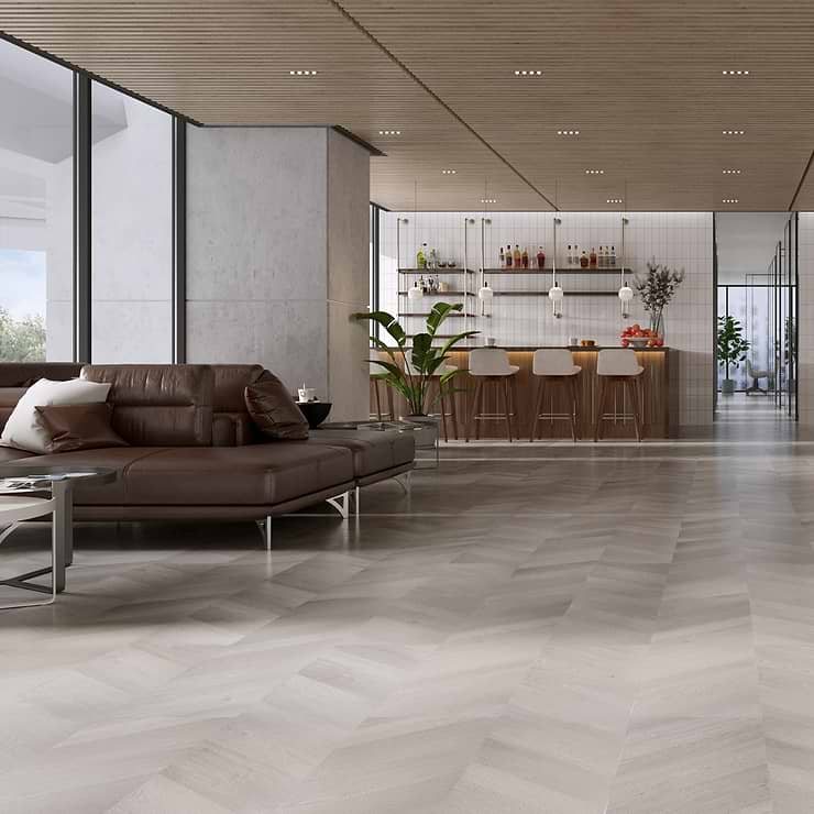 Stacy Garcia Fleetwood Chevron Silver Rigid Core Click 12x48 Luxury Vinyl Plank Flooring