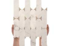 Norway Calacatta White 2x6 Polished Marble and Brass Waterjet Mosaic Tile