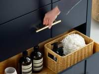 Iconic 30" Navy and Gold Vanity with Carrara Marble Top and Ceramic Basin