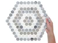 Juno Honeycomb Beige and Gray 1" Hexagon Polished Marble Mosaic Tile