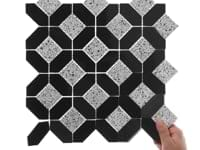 Cleopatra Diamond Truffle White Terrazzo and Nero Marquina Black Marble Polished Mosaic Tile