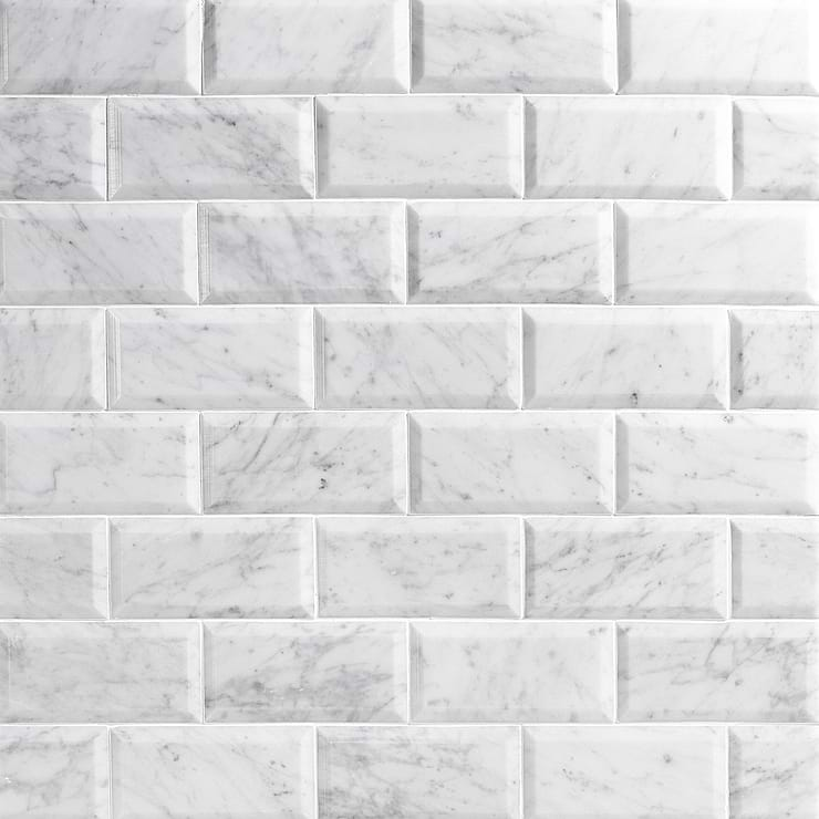 Carrara White 3x6 Beveled Polished Marble Subway Tile