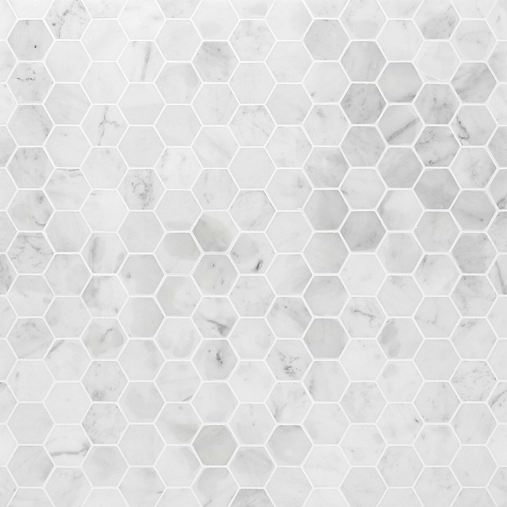 Carrara 2" Hexagon Polished Marble Mosaic Tile