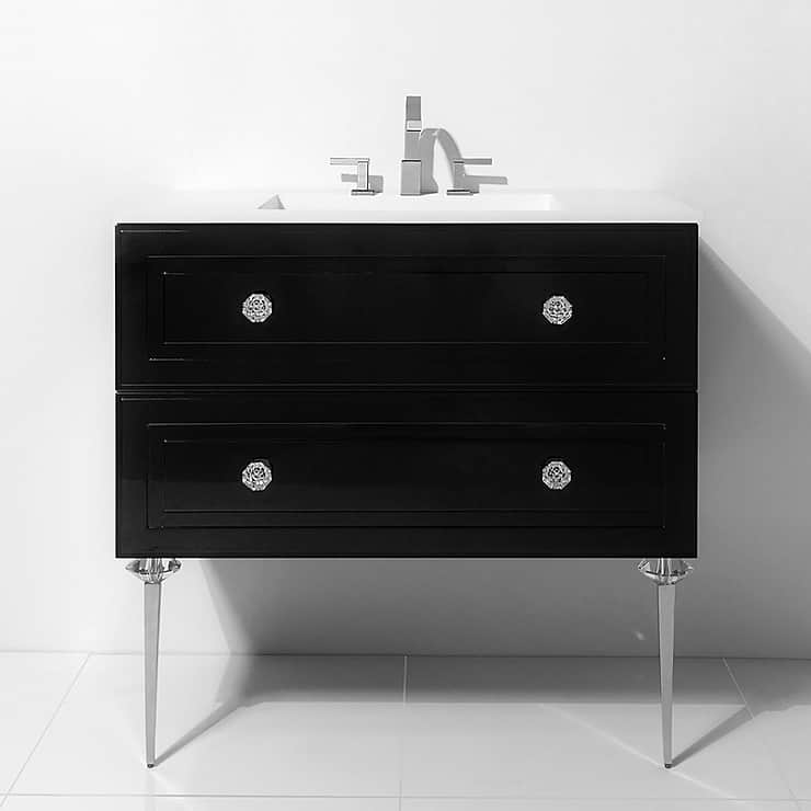 Alma Nero Black 42" Vanity with Chrome and Lucite Legs and Hardware