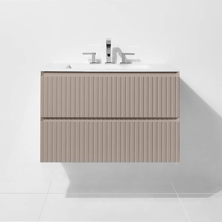 Linear Taupe Gloss 30" Single Vanity with Integrated Top