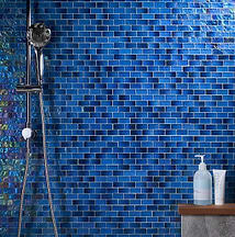 Splash Lagoon Blue 1x2 Polished Glass Mosaic Tile