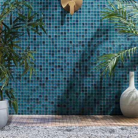 Splash Tropical Blue 1x1 Polished Glass Mosaic Tile