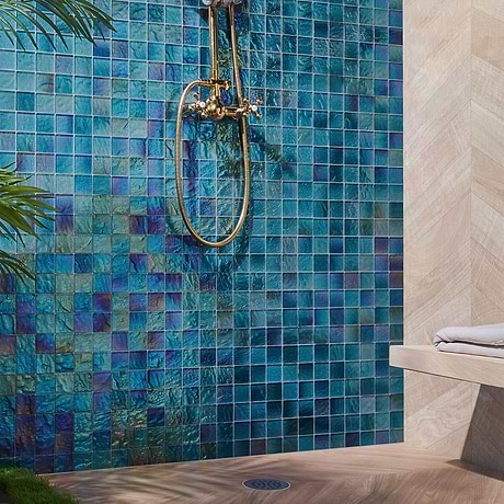 Splash Tropical Blue 2x2 Polished Glass Mosaic Tile