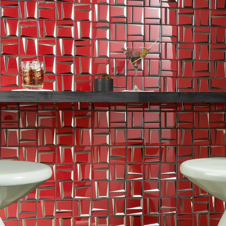 Rumi French Red 2x3 Polished Mirrored Glass Mosaic Tile