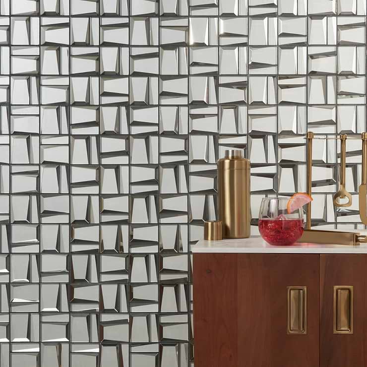 Rumi French Silver 2x3 Polished Mirrored Glass Mosaic Tile