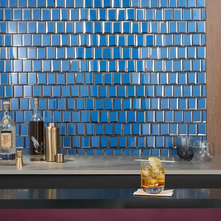 Rumi Glam Blue 2x3 Polished Mirrored Glass Mosaic Tile