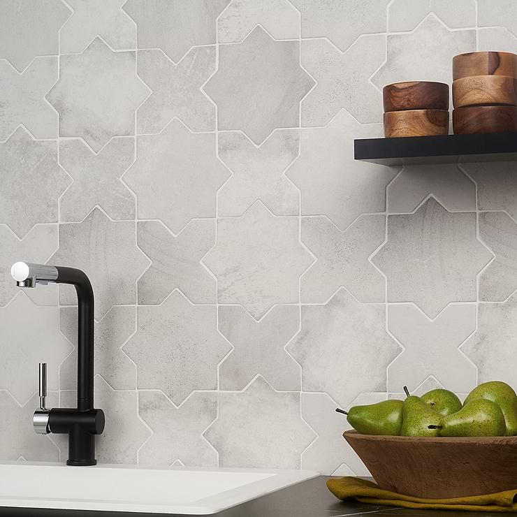 Parma White Matte Star and White Matte Cross 6" Terracotta Look Porcelain Tile