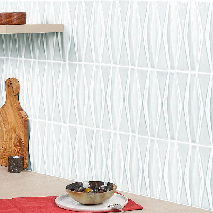 Nabi Harlequin Arctic Blue 2x8 Crackled Glossy Glass Mosaic Tile
