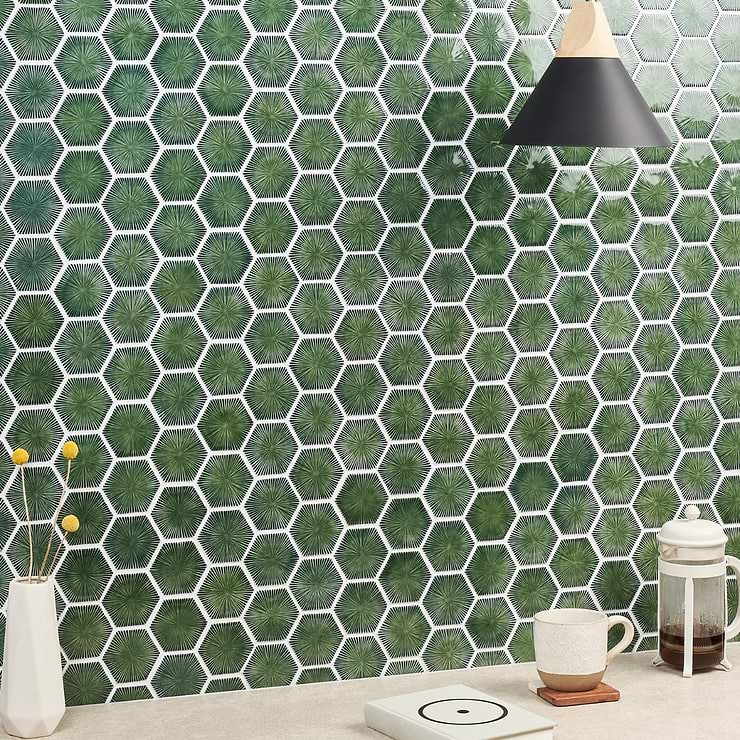 Nabi Glass Deep Emerald Green 3" Crackled Glossy Glass Mosaic Tile