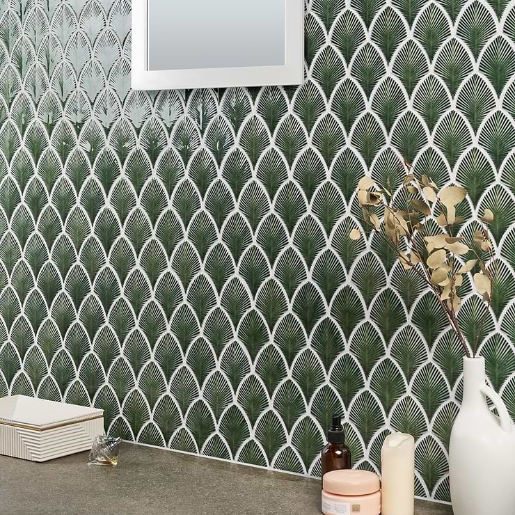 Nabi Fishscale Deep Emerald Green 3x4" Crackled Glossy Glass Mosaic Tile