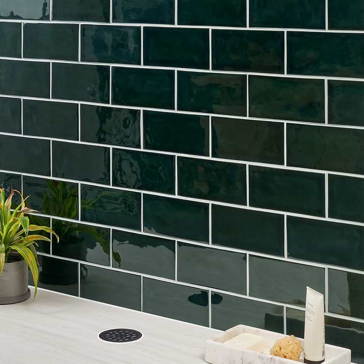 Nabi Subway Midnight Blue Green 4.5x9 Crackled Glossy Glass Tile