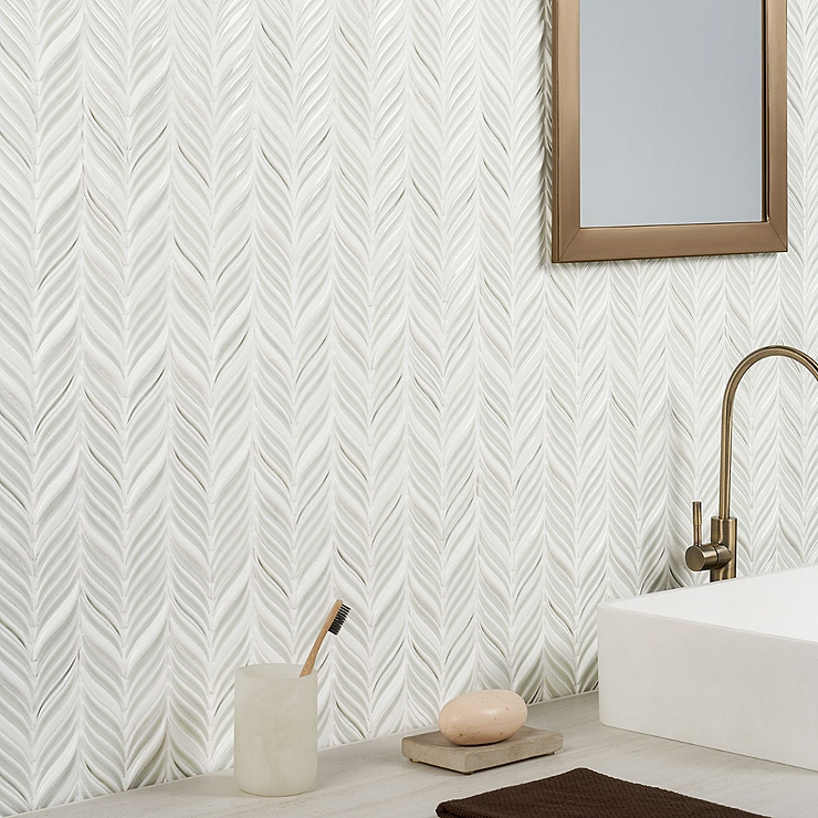 Nabi Alula Tundra Gray Chevron Crackled Glossy Glass Mosaic Tile