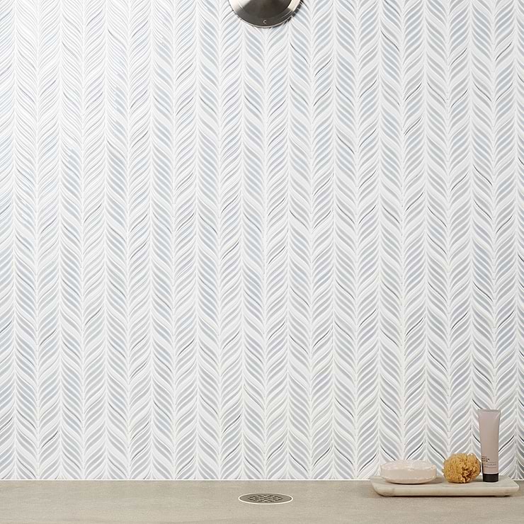 Nabi Alula Arctic Blue Chevron Crackled Glossy Glass Mosaic Tile
