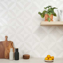 Cleopatra Diagonal Salt White Terrazzo and Bianco White Marble Polished Mosaic Tile