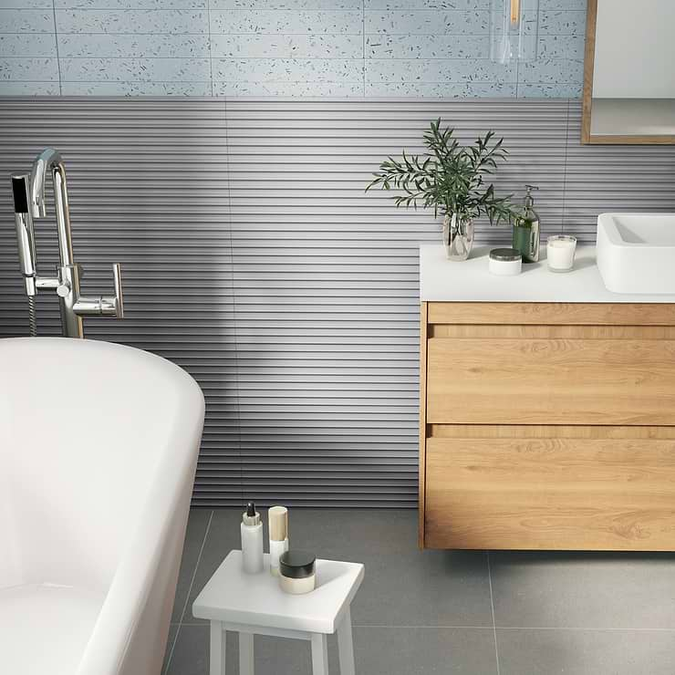 Mod Lunar Gray 12x36 3D Fluted Matte Ceramic Tile 